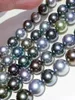 Chains 9-10mm Round Seawater Tahitain Pearl Necklace Black And Gray Mixed-color Jewelry For Women Free Silver ClaspChains