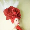 Stage Wear Club Rose Dancer Costume Sexy Female Red Flower Headgear Crystal Tassel Bikini Tail Dance Outfit