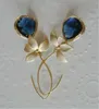 Charme Fashion Yellow Gold Color Flor Blue Crystal Drop Brincos Dangle para mulheres Presente de aniversário de casamento G230225