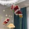 Plush Dolls Santa Claus Climbing Beads Electric Climbing Christmas Figurine Decoration For Shop Home Christmas Tree Hanging Decor With Music 230225