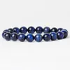 Strand Blue Blue Tiger Bracelete redonda Breads elásticos pulseiras de corda feng shui jóias para homens e mulheres fios de miçangas