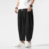 Men's Pants 2021 Spring Summer Chinese Style Cropped Trousers Harem Pants Male Thailand Loose Plus Size Linen Casual Bloomers Men Clothing Z0225