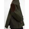 Vestes pour femmes Zipper Label T0teme Automne Hiver Femmes Veste Coton Turn Down Manches longues Oversize Armée Vert Patch Manteau 230225