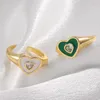 Bröllopsringar mode hjärta kärlek par finger anillos klar kristall strass guld färg metall öppning kvinnlig boho smycken