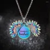 Anhänger Halsketten 1PC Bohemian Fashion Sunflower Halskette Blaue Farbe Graviert You Are My Sunshine Metallkette Choker Schmuck Großhandel