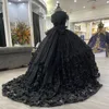 Black Off The Shoulder Tulle Quinceanera Dresses 2023 Princess 3D Flowers Beading Sweet 16 Ball Gown Pageant Party Lace-Up