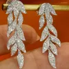 Hoop Earrings Aazuo Fine Jewelry 18K Solid White Gold Real Diamonds 0.7ct Luxury Long Leaves Stud Gifted For Women Wedding Party