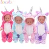 Partihandel söt unicorn dollkläder kläder rompers kostym för 18 tum och 43 cm nya baby amerikanska tjejtillbehör