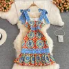 2023 nieuwe mode vrouwen spaghetti band print bloemen retro barok stijl hoge taille bodycon sexy zeemeermin jurk SMLXLXXL271L