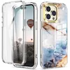 Akrylsk￤rmskydd Film Clear Telefonfodral f￶r iPhone 14 13 12 11 XR XS 14 Pro Max 8 Plus 2in1 Full Cover Transparent Hard PC TPU Marble Mobiltelefonskydd