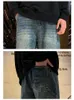 Mäns jeans män trendiga ren färgade jeans amerikansk tvätt gör gammal retro lös bred tall ren färg casual byxa gatukläder z0225