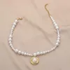 قلادات قلادة Wesparking Emo White Pearl Beads Necklace with for Women Gold Planting Modern Jewelry