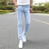 Herenjeans 2022 Nieuwe mannen strekken Skinny Jeans Male Designer Brand Super Elastic rechte broek Jeans Slim Fit Fashion Jeans Sky Blue Z0225