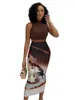 Summer Fashion Sexy Sunken Stripe Printed Skirt Womens Elastic Waist Long