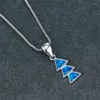 Pendant Necklaces Cute Female Triangle Stone Necklace Blue Fire Opal Wedding Charm Silver Color For Women
