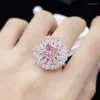 Cluster Ringe Luxus Solide 925 Sterling Silber Rose Gold Hochzeit Für Frauen 2ct Rosa Simulierte Diamant Verlobungsring Edlen Schmuck