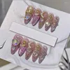 Faux ongles personnalisés à la main rose pailleté faux ongles avec de la colle Y2K embouts détachables presse réutilisable sur la manucure de cercueil