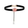 Choker Colours Gothic Flower Perl Koronki wisiorek moda kobiety naszyjnik punkowy elegancki biuro dama corques krótkie chocker imprezowe dławiki biżuterii