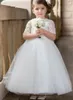 Girl Dresses White Girls Pageant Baby Children Party Dress Kids Formal Wear Applique O-Neck Birthday Christmas Lace Flower