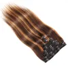 Brazilian Malaysian Indian 100% Human Hair Clips In Hair Extensions 14-24inch P4/27 Piano Color 115-120g Include Clips Silky Straight