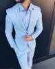 Trajes para hombres Blazers 2023 Diseño de moda Hombres Solapa con muescas Abrigo azul claro Blazer Traje de negocios Traje de hombre de boda 2 piezas Chaqueta Pantalones Corbata