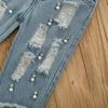 Roupas conjuntos de 2pcs crianças garotas de princesa roupas de manga larga folhas de folhas de renda jeans de jeans infantis roupas de moda de moda