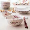 Bols 4,25 pouces Japon Zakka Style Céramique Salade Petit-déjeuner Fruits Créatif Floral Imprimé À La Main En Porcelaine Bol À Soupe Couverts