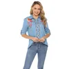 Camicette da donna Primavera Estate Donna Blosue Denim Top Camicia a maniche lunghe Ricamo Donna Jean Floral Women