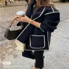 Online Celebrity Donna Misto Lana Giacca monopetto da donna Autunno Inverno Sciarpa nera Colletto ricamato Bianco