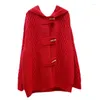 Pulls pour femmes 2023 printemps et automne femmes petit chaperon Design rétro bouton de corne de vache épaissi pull rouge manteau porter de la mode