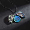 Anhänger Halsketten 1PC Bohemian Fashion Sunflower Halskette Blaue Farbe Graviert You Are My Sunshine Metallkette Choker Schmuck Großhandel