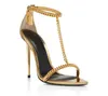 Summer Prefect Tomfo Gold Chain Link Sandals Shoes Padlock Pointy Naked Women Luxury Designer Lady High-heeled Party Wedding Gladiator Sandalias