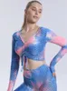 Women's T Shirts Chrlwisure Women Tee Shirt Yoga kläder Tie-Dye Bubble Jacquard Sports Fitness Top Sexig DrawString Blus