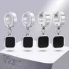 Charm Vnox Mens Black Square Dangle Earrings Jewelry Casual Punk Stainless Steel Geometric Charm Boy Ear Clip Accessory G230225