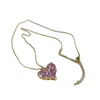 Подвесные ожерелья Ожерелье розовое сердце Crystal Real 18k Золото с золоты