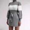 Casual jurken herfst trui jurk voor vrouwen 2023 Volledige mouw kleur patchwork Turtleneck gebreide kleding losse winter warme vrouwelijke vestido c3932