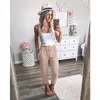 Pure Color Tied Ankle Length Pants Lace Low Drawstring Waist Casual