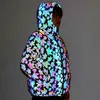 Women s Jackets Colorful Reflective Parkas Winter Jacket Night Reflect Light Thick Coat Hip Hop Clothing manteau femme hiver 230225