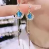 Charm 2022 Noble Fashion Women's Apricot Leaf Tassel Long Hanging Crystal Diamond Earrings Pendant Jewelry Party Birthday Gift F G230225