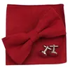 Bow Ties 3pc Heren Formele Bowtie zakdoek Cufflinks Set Solid Dot Polyester Butterfly Cuff Links Party Bruiloft Zakenaccessoires