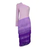 Casual Dresses Women Party 2023 Purple Tassel One Shoulder Midi Chic Robes Irregular Patchwork Big Size Formal