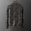 Men's Jackets Black Gold Contrast Color Stitching Men Luxury Cardigan Zipped Jacket Fashion Animal Picture Stand Collar Casual Coat Top