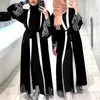 Casual Dresses Women Abaya Muslim Dress Luxury Embroidery Long Sleeve Opened Black Bell Sleevekimono Front Open