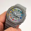 Montre de choc originale unisexe numérique Quartz 2100 montre gris arc-en-ciel LED assemblage détachable série chêne étanche