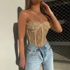 Women's T Shirts Yimunancy Strapless Top Women Floral Embrodery Lace 2023 Summer Ladies Patchwork Sexy