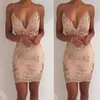 Jupe d'été à paillettes pour femmes, robe formelle, col en V profond, Sexy, dos nu