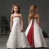 Robes de fille de fleur en satin blanc et rouge pour les bretelles de spaghetti de mariage broderie en dentelle de lame d'anniversaire pour la première communion une ligne d'une petite fille