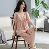 Vêtements de nuit pour femmes été Modal femmes pyjamas à manches courtes Capris décontracté grand ample maison vêtements costume avec soutien-gorge