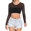 Women's Blouses & Shirts Fashion Shiny Sheer Blouse Sexy Top Shirt Casual Summer Mesh Perspective Long Sleeves Crop Tee Elegant TopsWomen's