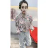 Women's Blouses European Blouse Female 2023 Spring Pearl Lotus Collar Fragmented Blossom Chiffon Women Korean Loose Slim